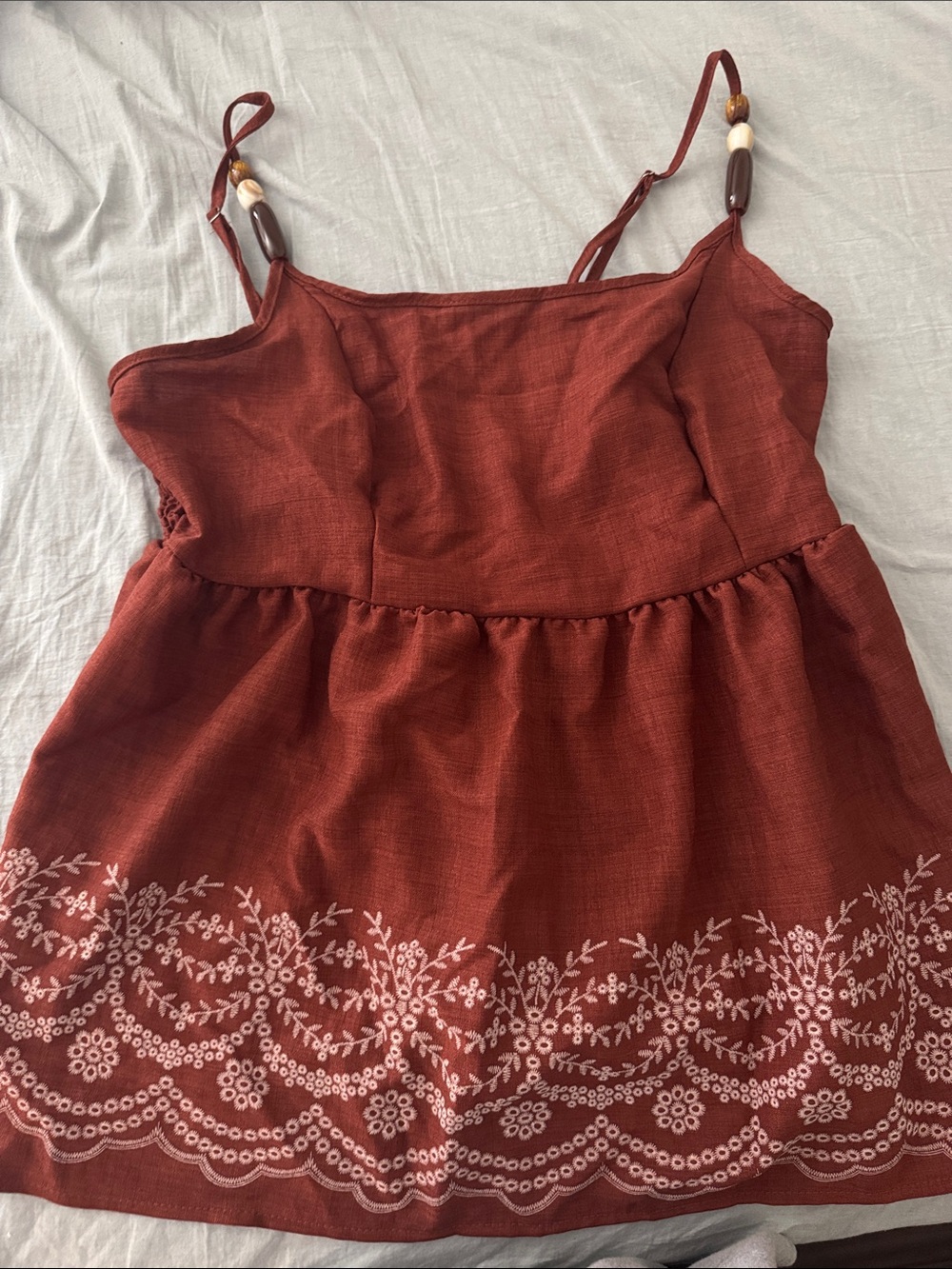 SHEIN Rust Red Embroidered Beaded-Strap Camisole